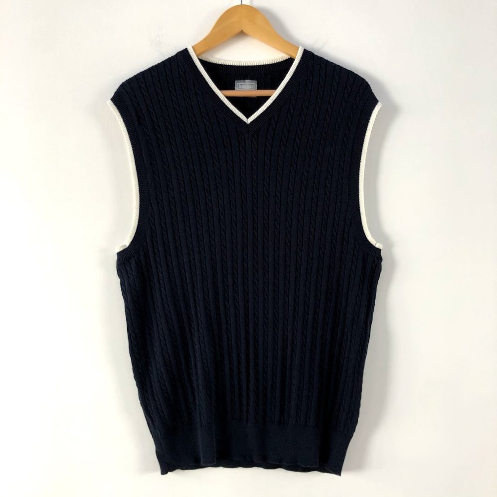 Haggar Oversized Navy Cable Knit Sweater Vest